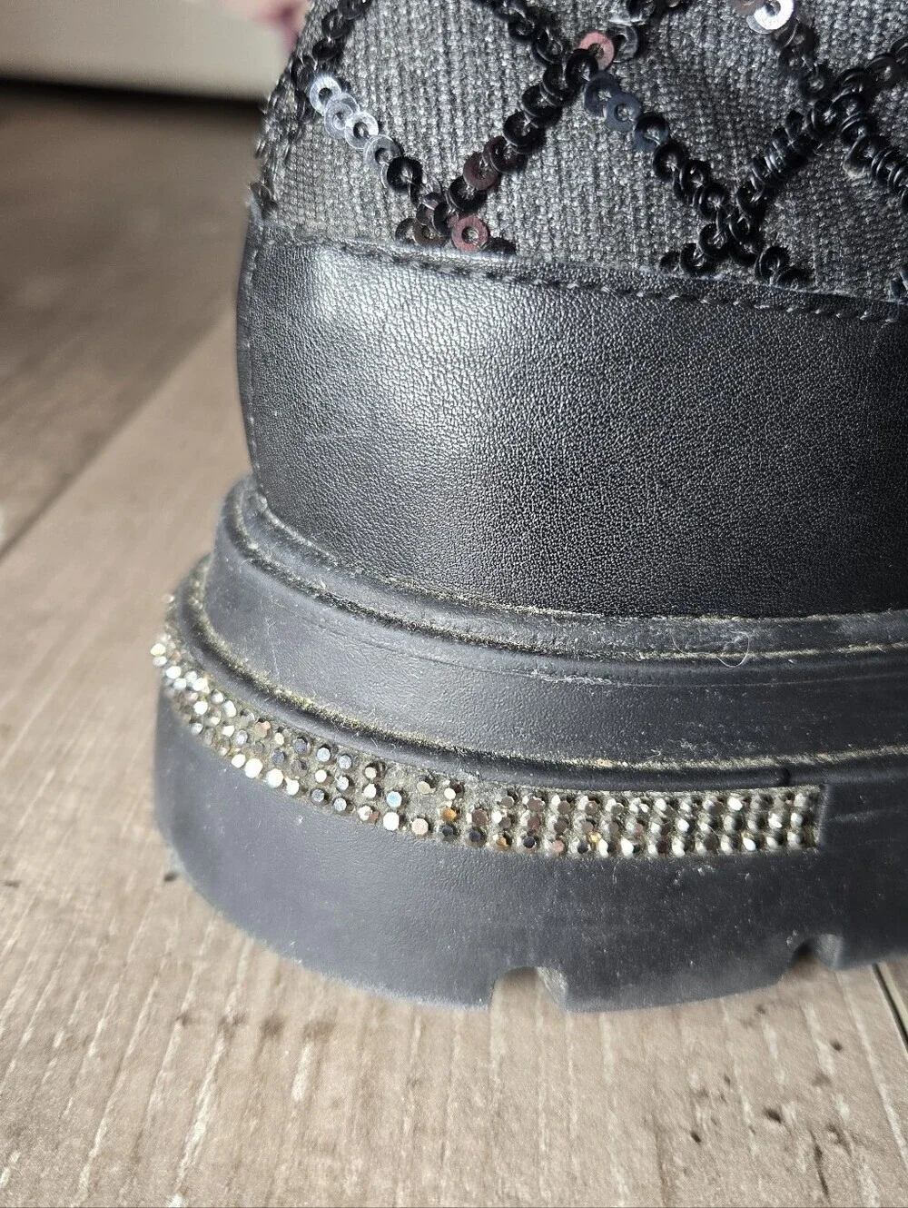 Jessica Simpson Big Girls Rosa Buckle Moto Boot Size 4 Black Quilted Sequins